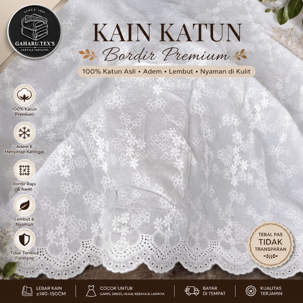 bahan katun bordir premium  - bahan katun bordir meteran - katun bordir