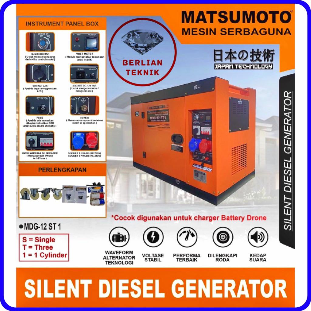 Diesel Generator Silent Mesin Genset Solar Matsumoto MDG 12 ST1 / 9500 Watt Dual Volt
