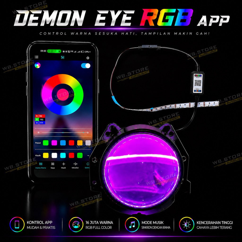DEVIL EYE DEMON EYE RGB BLUETOOTH 210 MODE ALL WARNA DEVIL BILED DEMON BILED DEVIL EYE 360 MODUL RGB