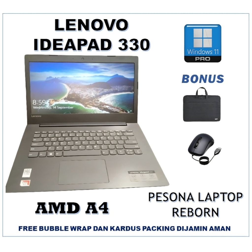Lenovo Ideapad 330 Amd A4 Laptop Mahasiswa Pelajar Pekerja Sudah SSD