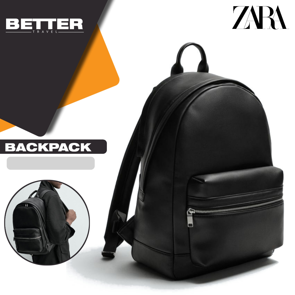 ZARA tas ransel pria kantor kuliah sekolah backpack kasual formal full black laptop 13 inch original