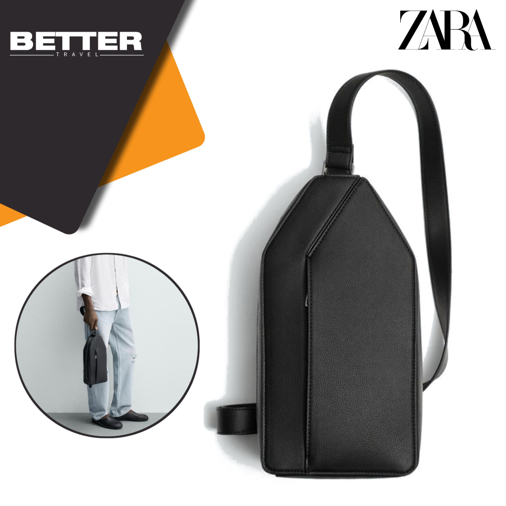 ZARA sling pack pria crossbody bag sling bag kasual daily hitam