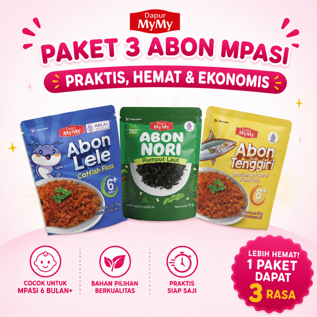 Paket 3 Abon MPASI Dapur MyMy | Praktis Hemat Ekonomis | 3 Rasa Favorit Anak 6 Bulan+