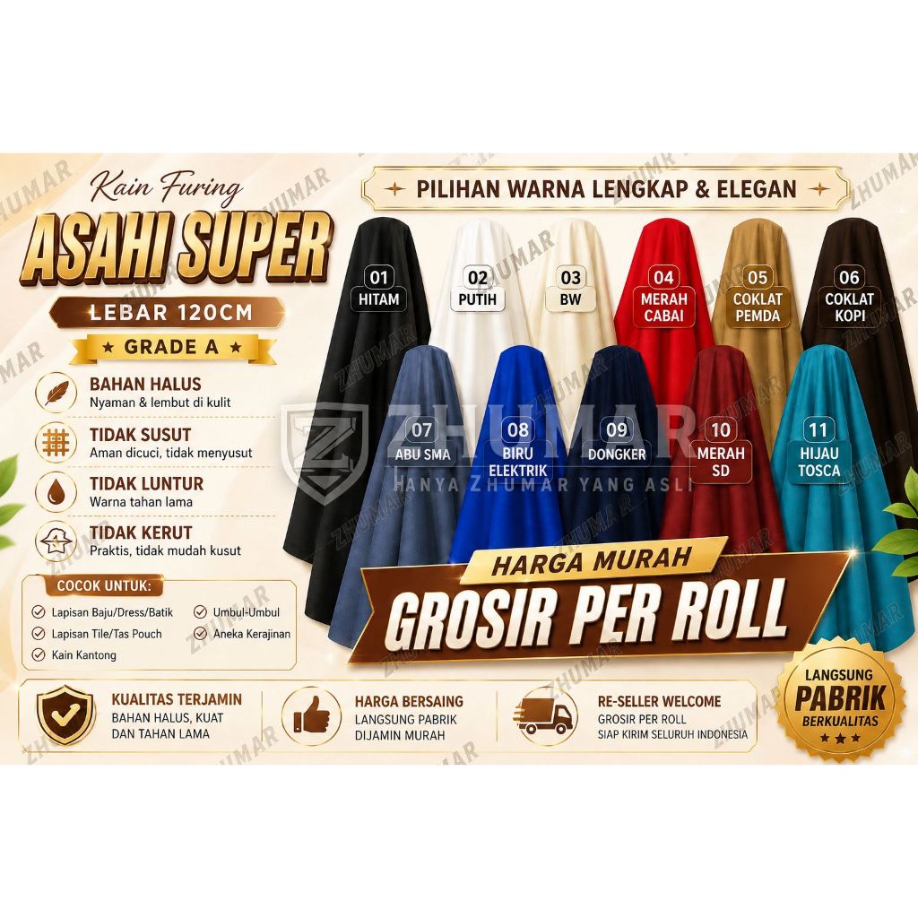 Kain furing asahi super 30 Yard Premium Lasatex Silatex APL PMTI SPTI Grosir 1 roll