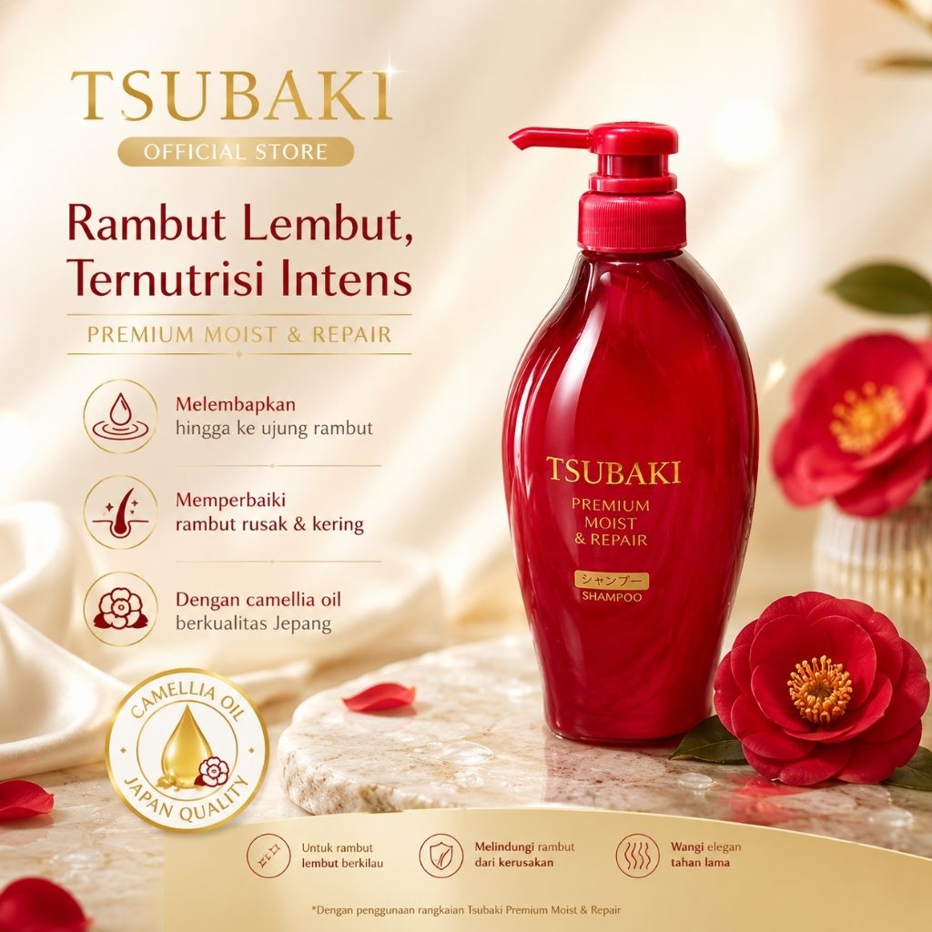 Tsubaki Premium Moist & Repair Shampoo 450ml Original Jepang Sampo Rambut Kering Rusak Melembapkan &