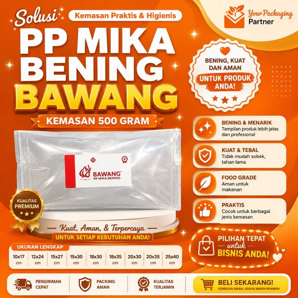 PP Mika Bening Kaca Bawang Size Lengkap Kantong PP Mika Bening TEBAL  0.10 Micron 500 Gram