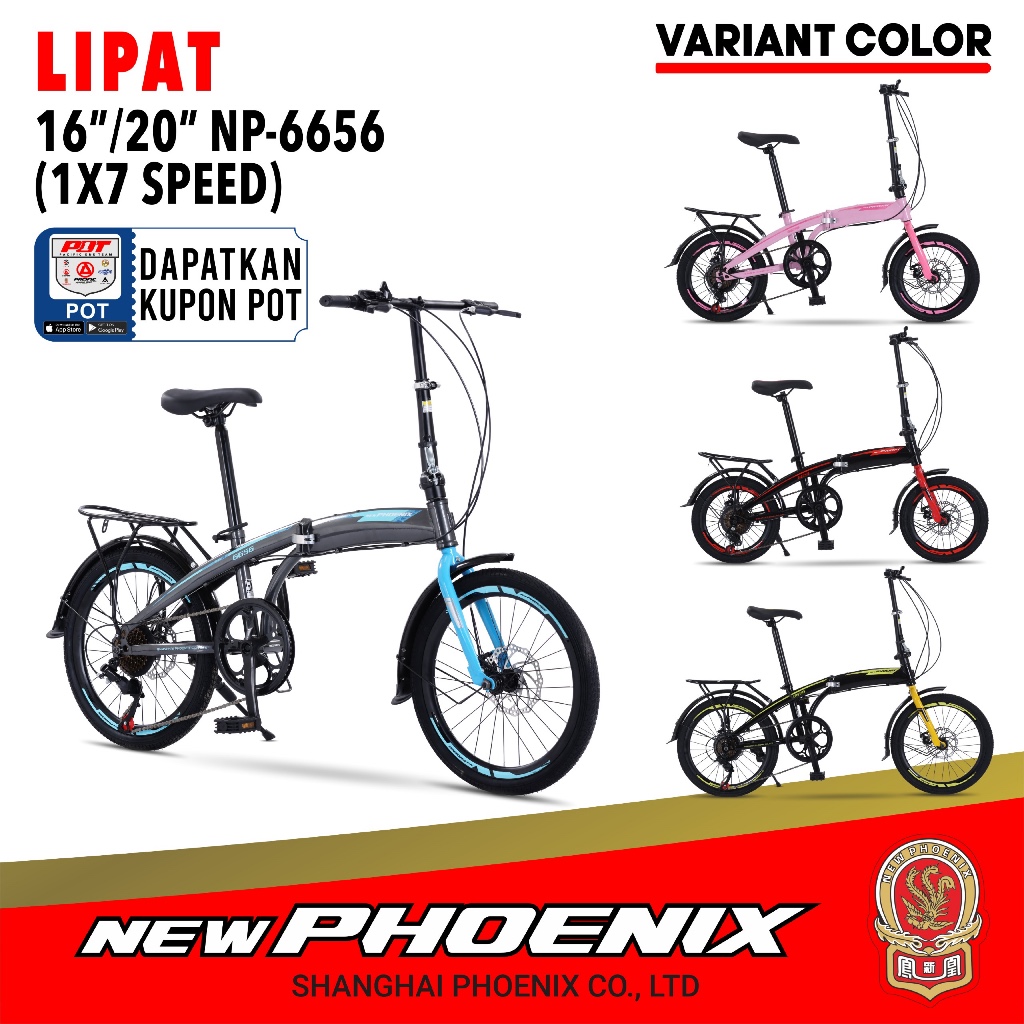 (TERMURAH) Sepeda lipat 16 20 evergreen 7 speed mortein atlantis velion pacific new phoenix 6651 665