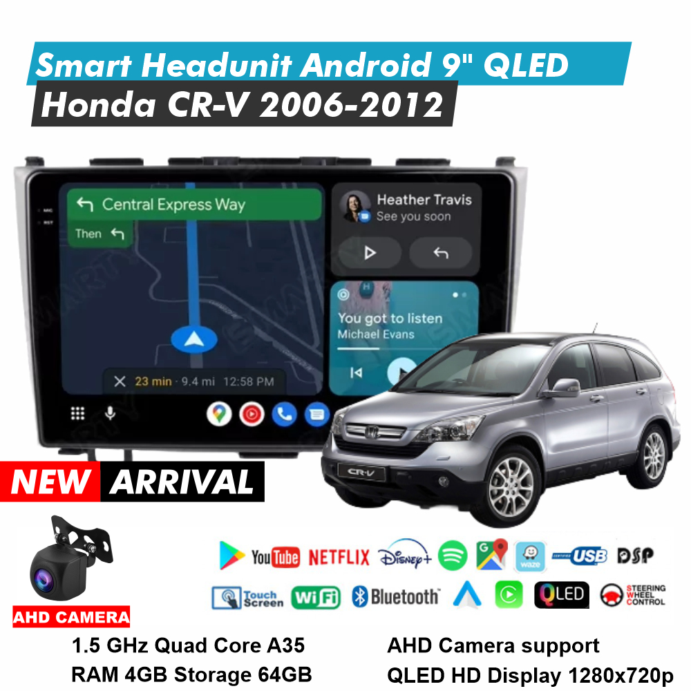 Honda CRV 2006-2012 Headunit Android 9 Inch RAM 4GB Storage 64GB QLED Audio Mobil