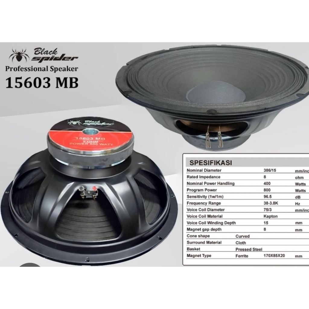 SPEAKER COMPUTER BLACK SPIDER 15603 MB 15 INCH BS15603
