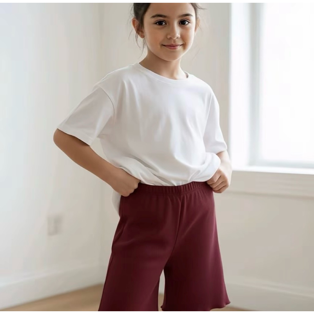 celana pendek anak perempuan bahan rib knit