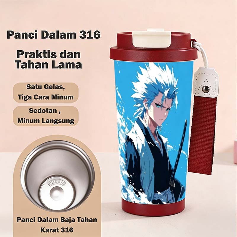 Portable Tumbler Bleach Tōshirō Hitsugaya minum premium 500ml tahan dingin 24 jam botol stainless 31