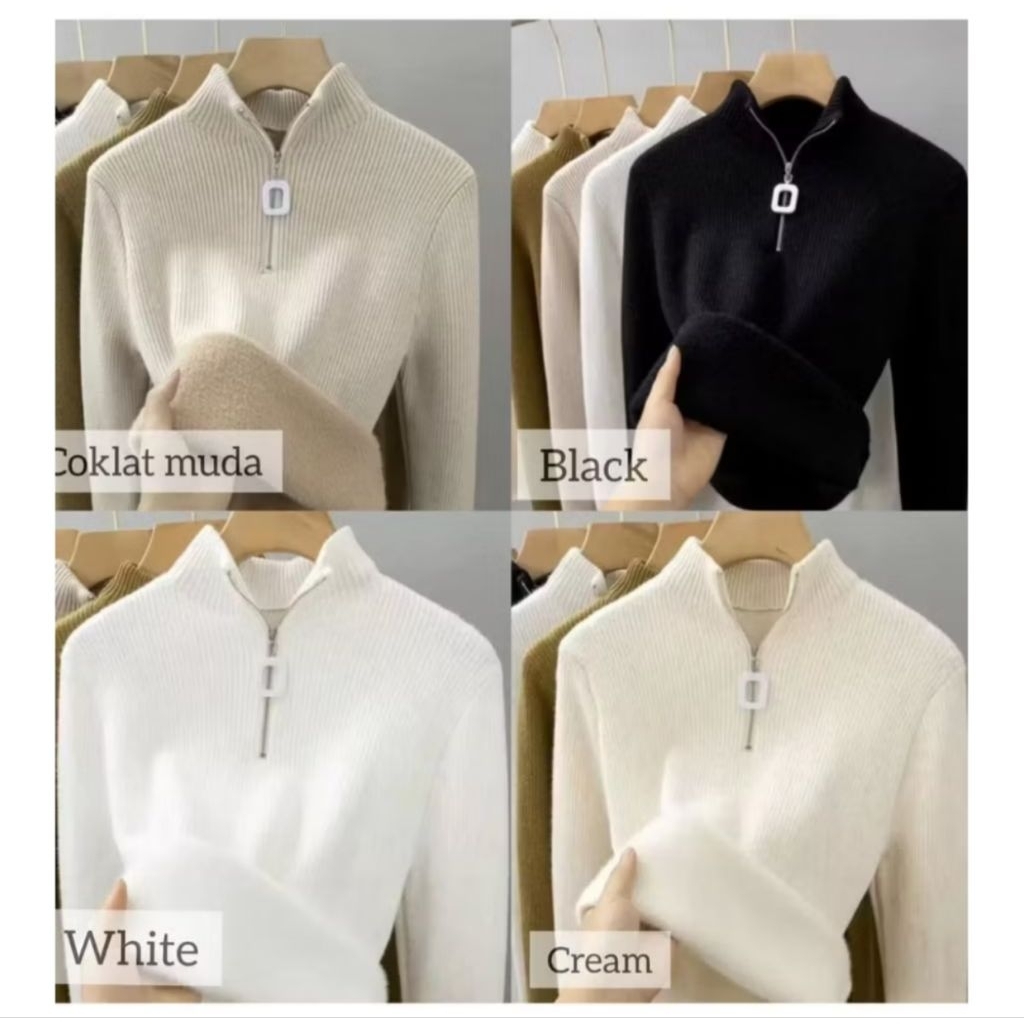 TURTLENECK WANITA SWEATER THERMAL BULU