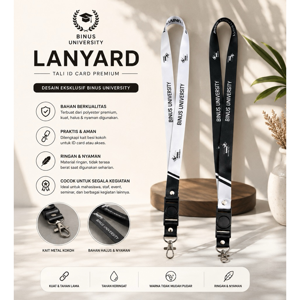 Tali Lanyard Binus University cetak 2sisi panjang2cm bahan tebal premium