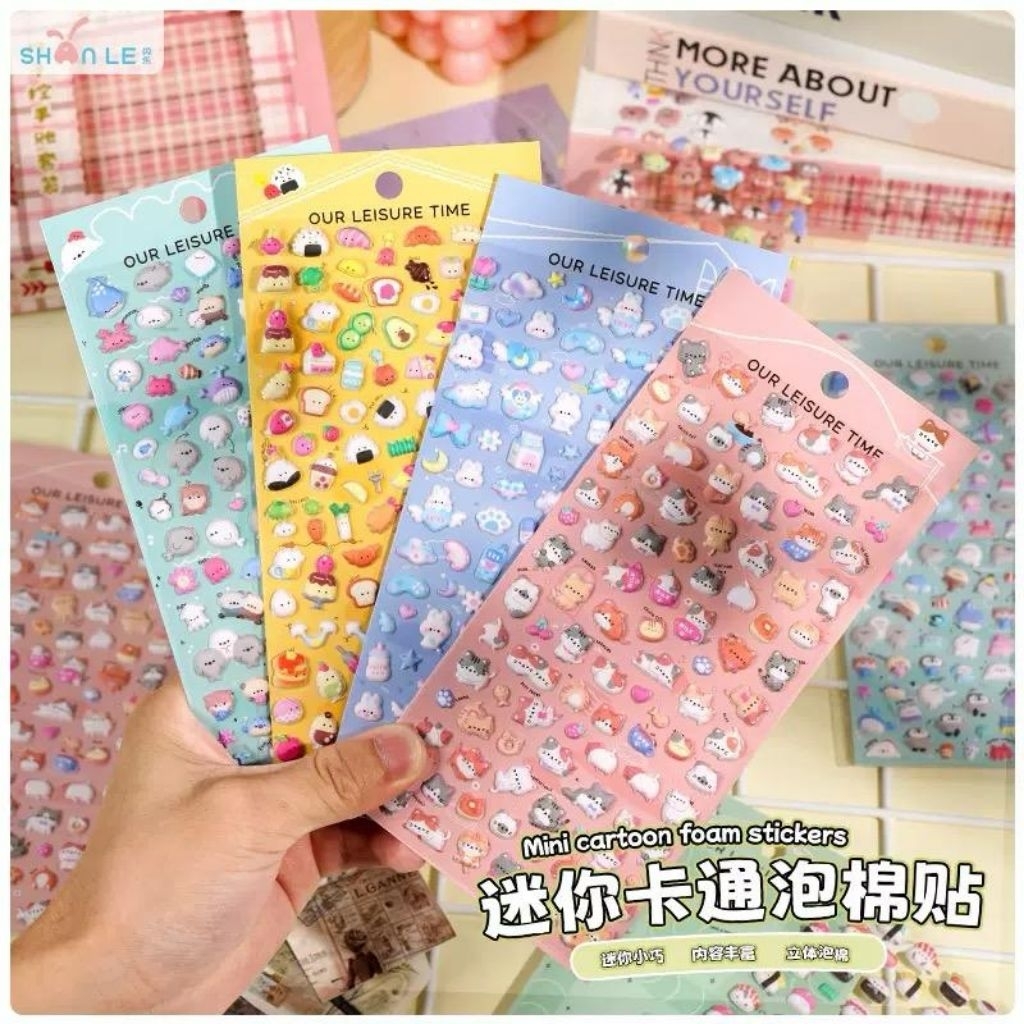 Stiker kecil timbul hewan/ Stiker puffy kecil dekorasi/Stiker sushi kecil timbul