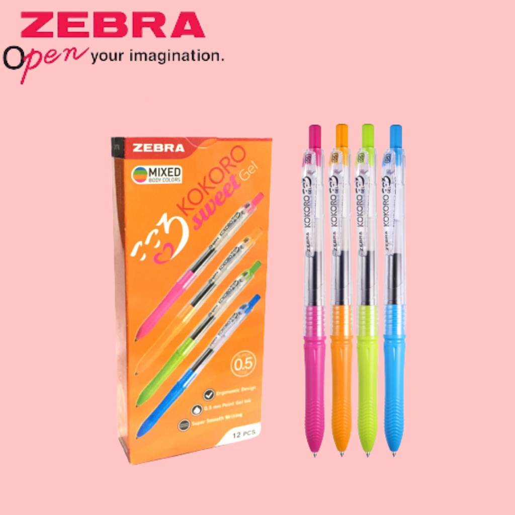 12 PCS (1 LUSIN) PULPEN KOKORO SWEET * 1 BOX = 12 pulpen (tinta warna hitam) * Retractable, Water-ba