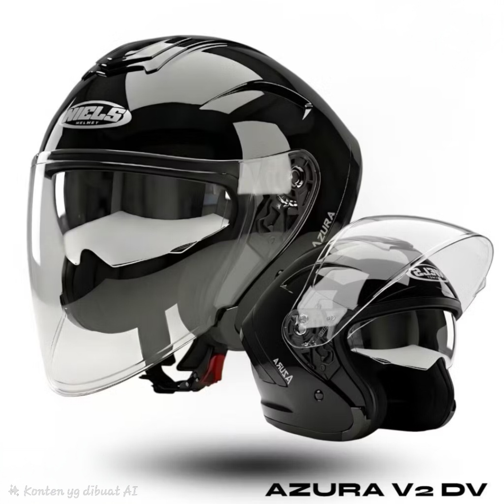 Helm NIELS AZURA DOBEL VISOR terbaru | half face helmet azura 2 kaca pria wanita SNI