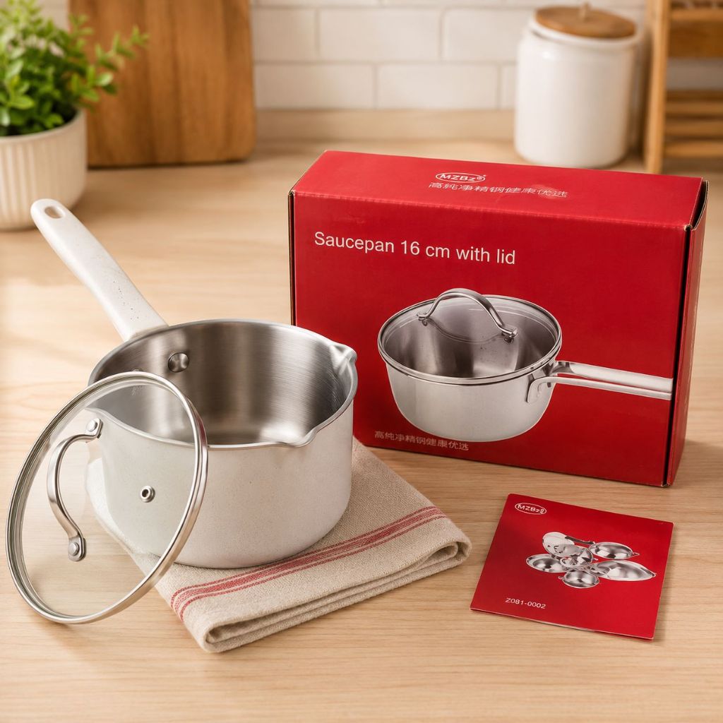 Arzberg Saucepan Stainless Steel 16 cm dengan Tutup Kaca | Panci Susu Premium | Milk Pan Multifungsi