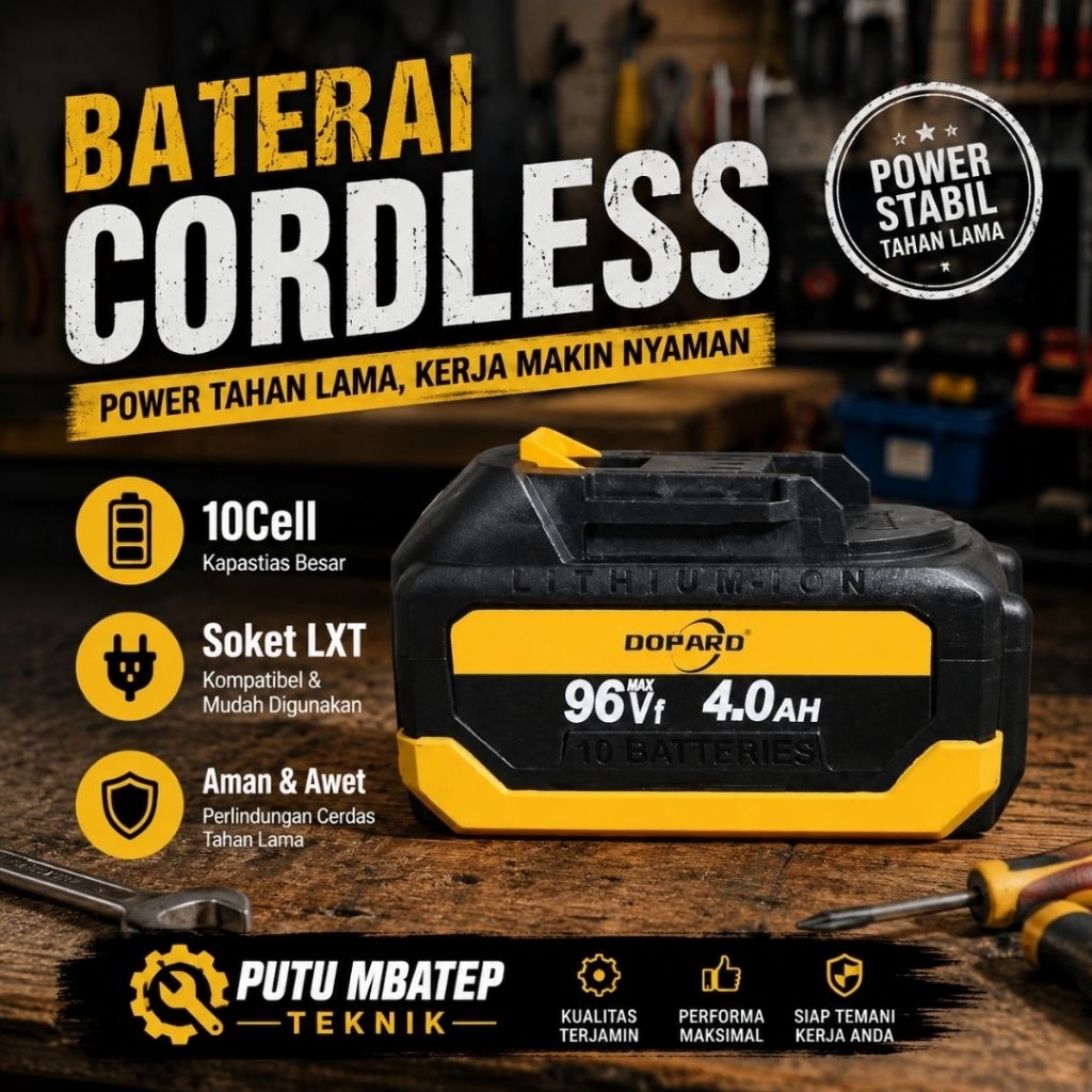 Baterai Alat Cordless Bor Impact Drill Gerinda