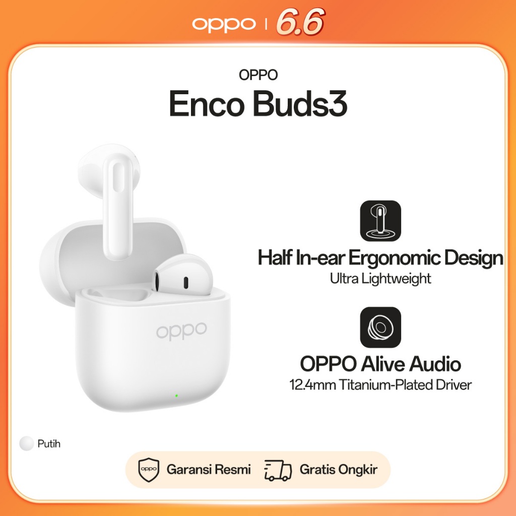 OPPO Enco Buds3 True Wireless Earbuds Snow White [Half In-ear Ergonomic Design, 48 Hours Long Batter