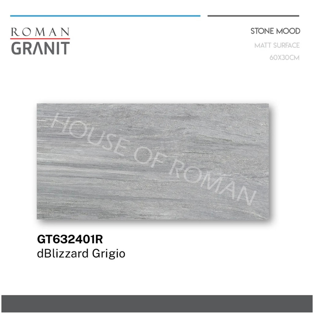 Roman Granit 60x30 dBlizzard Grigio/Granit Abu Matt/Granit Dinding Motif Batu Alam