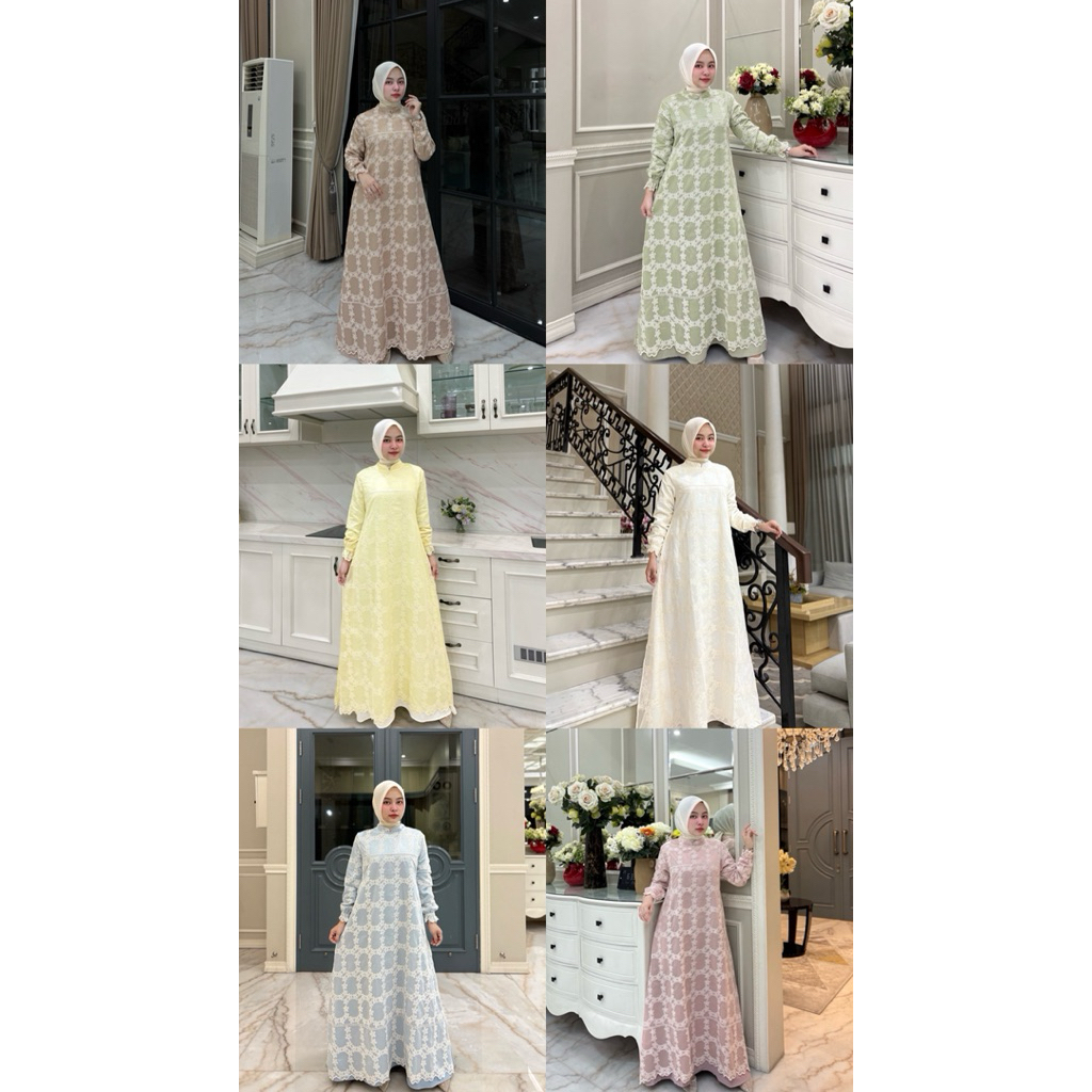 Gamis Malaysia bahan Papersilk bordir premium model menyatu furing Marbella twill ori By Edness Kayl