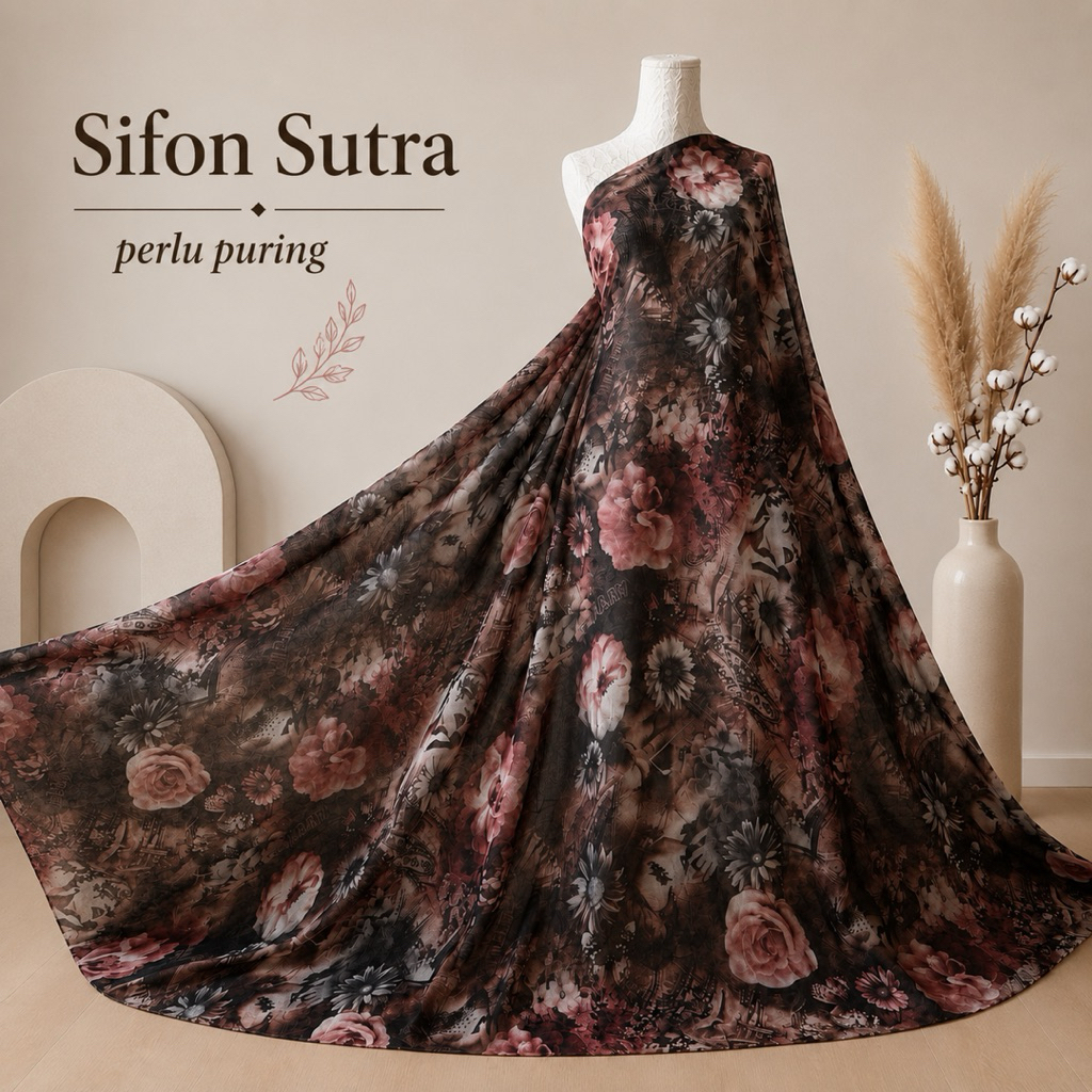 kain sifon sutra motif abstrak  mewah halus & lembut