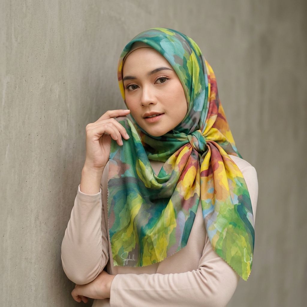 HIJAB SEGIEMPAT SUNFLOWER EDITION ARROFI ANNSEKAR HIJAB BUNGA MATAHARI
