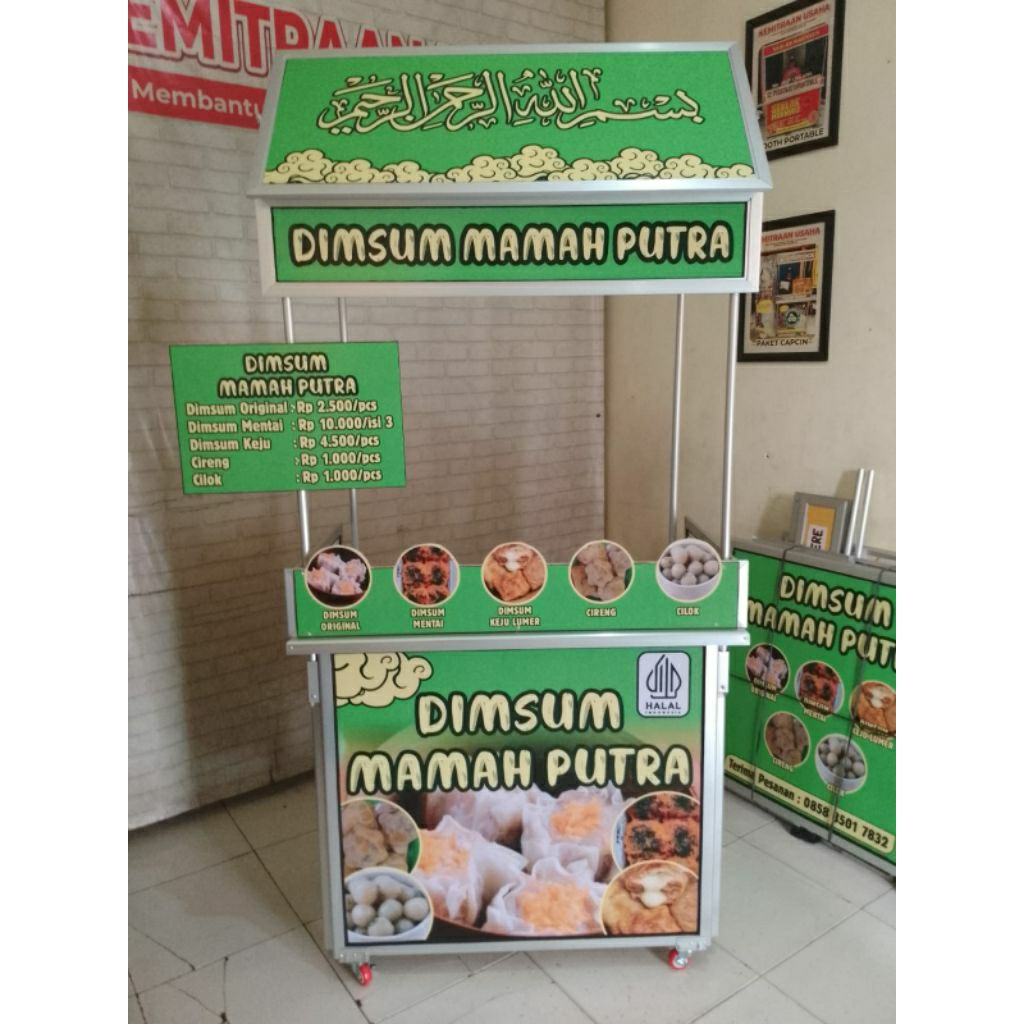 Booth Portable Meja Lipat Aluminium dengan atap dan roda