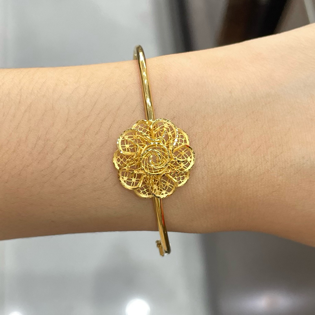 Gelang Bangle Bunga Krawang Kerawang Gelang Emas Asli Kadar 700