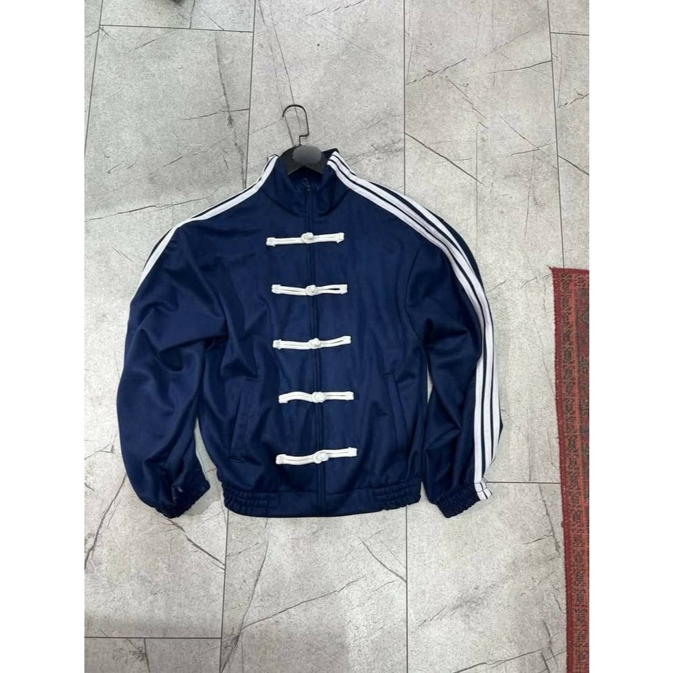Jaket Olahraga Navy Blue Tracktop Kancing Mandarin / Outerwear Gym Running Badminton Unisex / Jaket 