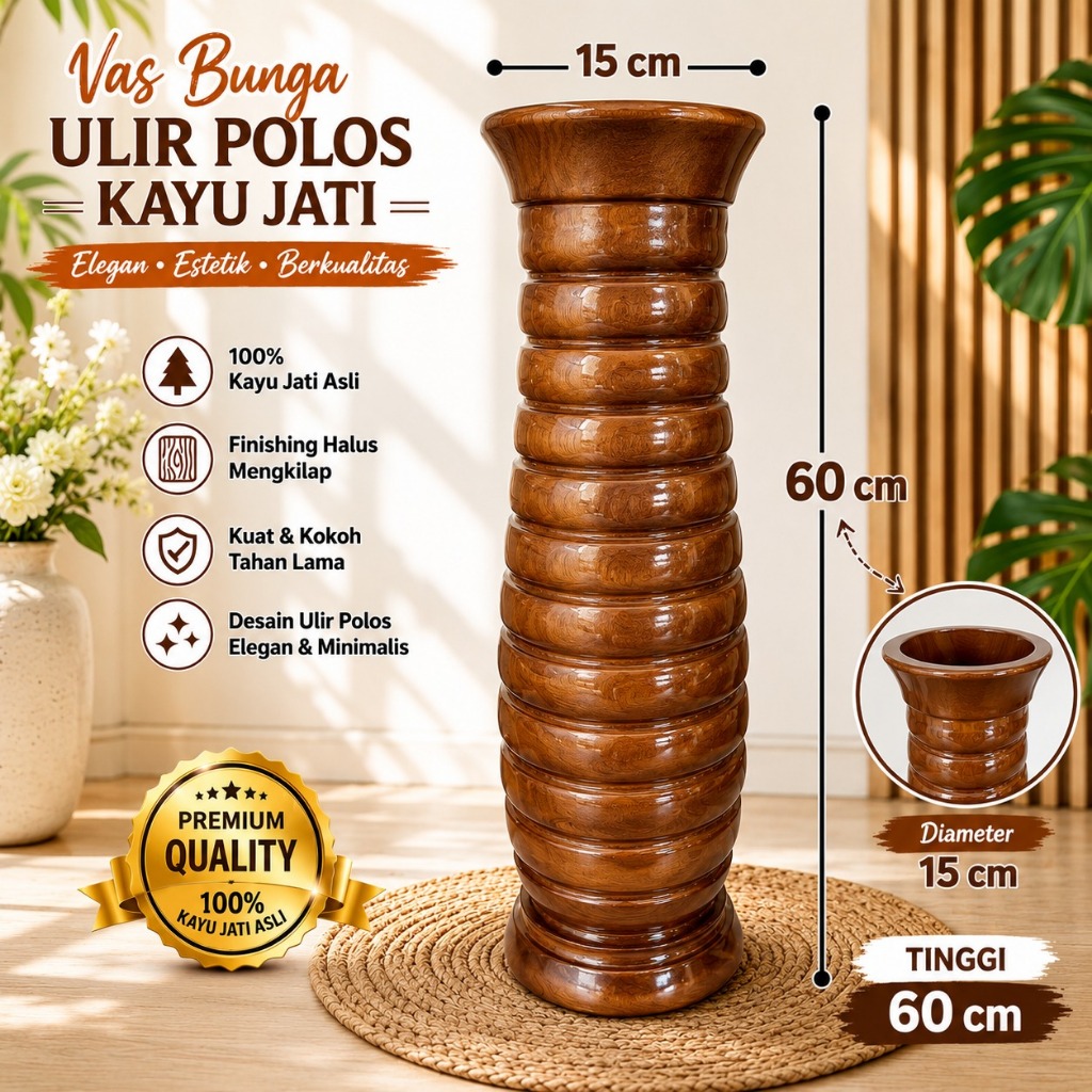 Vas bunga ulir kayu jati | pot bunga kayu jati | fas bunga