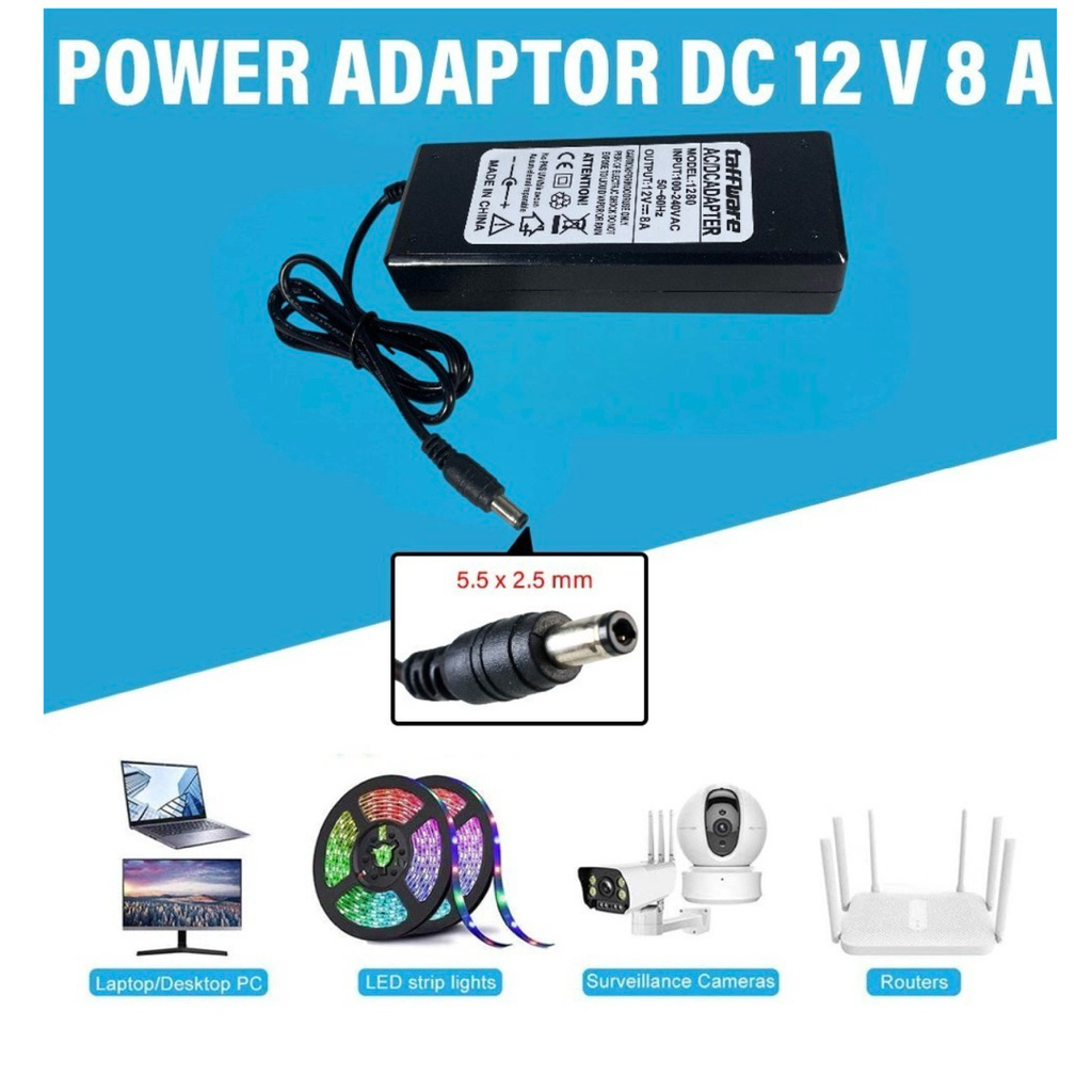 Adaptor 12V 8A untuk cctv 8ch / 16ch | lampu led strip panjang 5050/3528 | monitor led | TV digital 