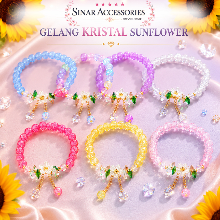 SA Gelang SUNFLOWER Kristal Bunga Camelia/Gelang Batu kristal Warna Warni Bunga Kore Style Aksesoris
