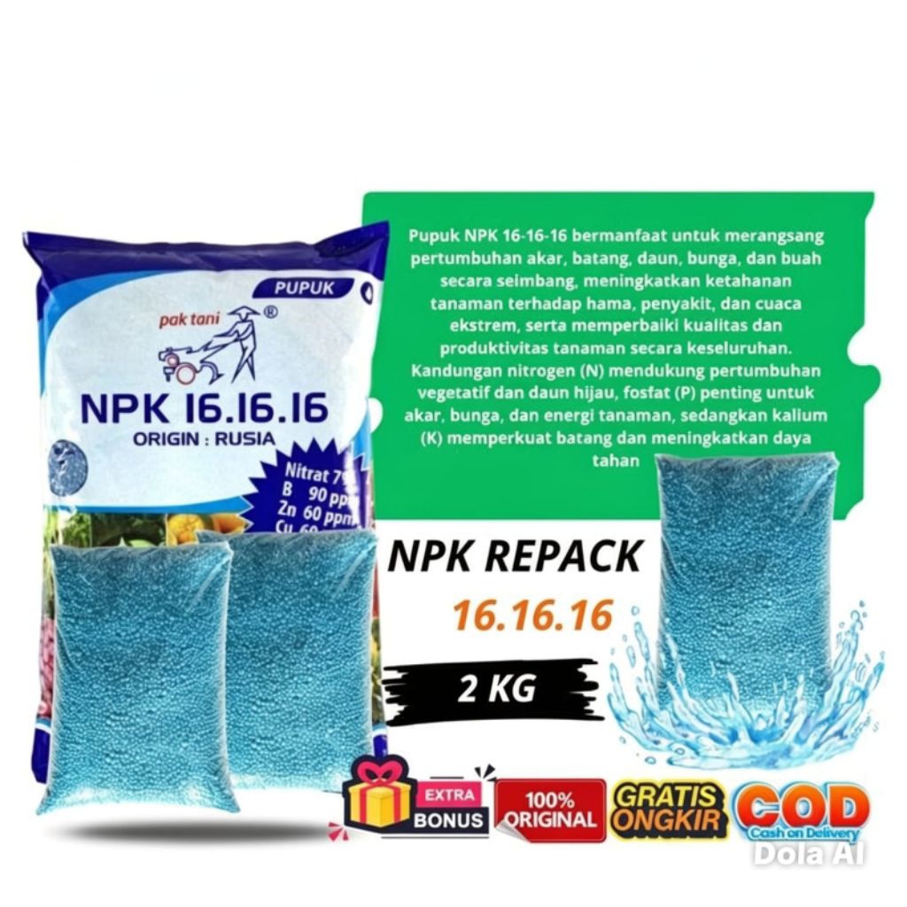 PUPUK NPK MUTIARA NPK 16-16-16 2KG PAK TANI REPACK