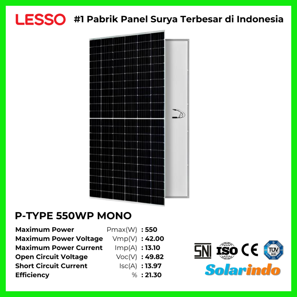 Solar Panel Surya Lesso 550WP 585WP N-Type P-Type Monokristalin