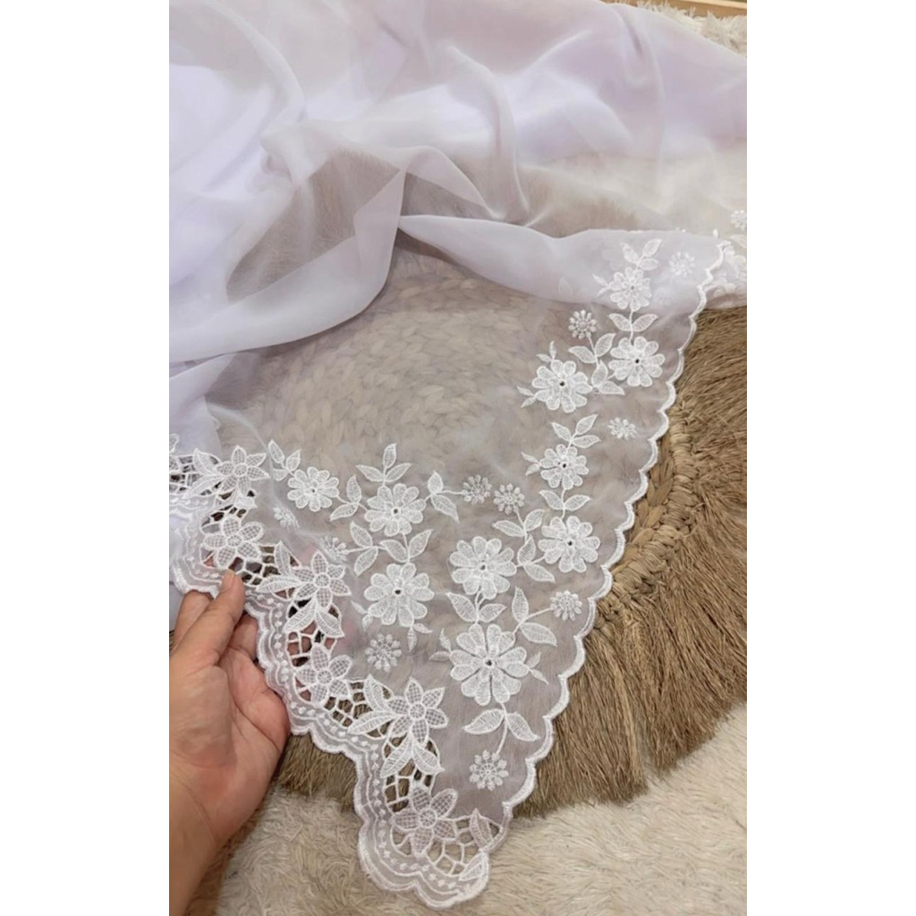 kain kebaya bordir putih //kain kebaya bordir sifon crepe