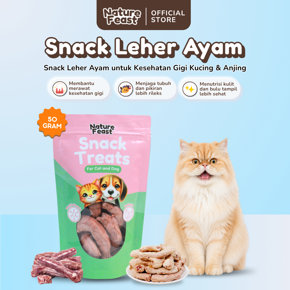 Nature Feast - Snack Leher Ayam Asli untuk Anjing & Kucing 100% Natural Freeze Dried Chicken Neck