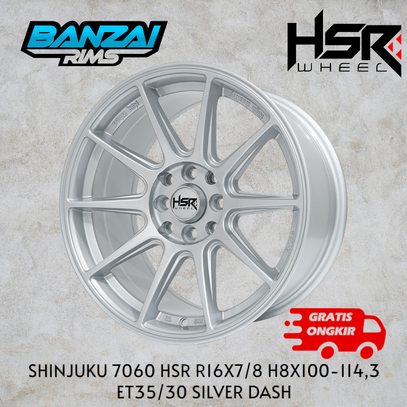 velg mobil ring 16 celong lebar 7/8 et 35/30 velg hsr shinjuku r16 pcd 4x100 dan 4x114,3 silver