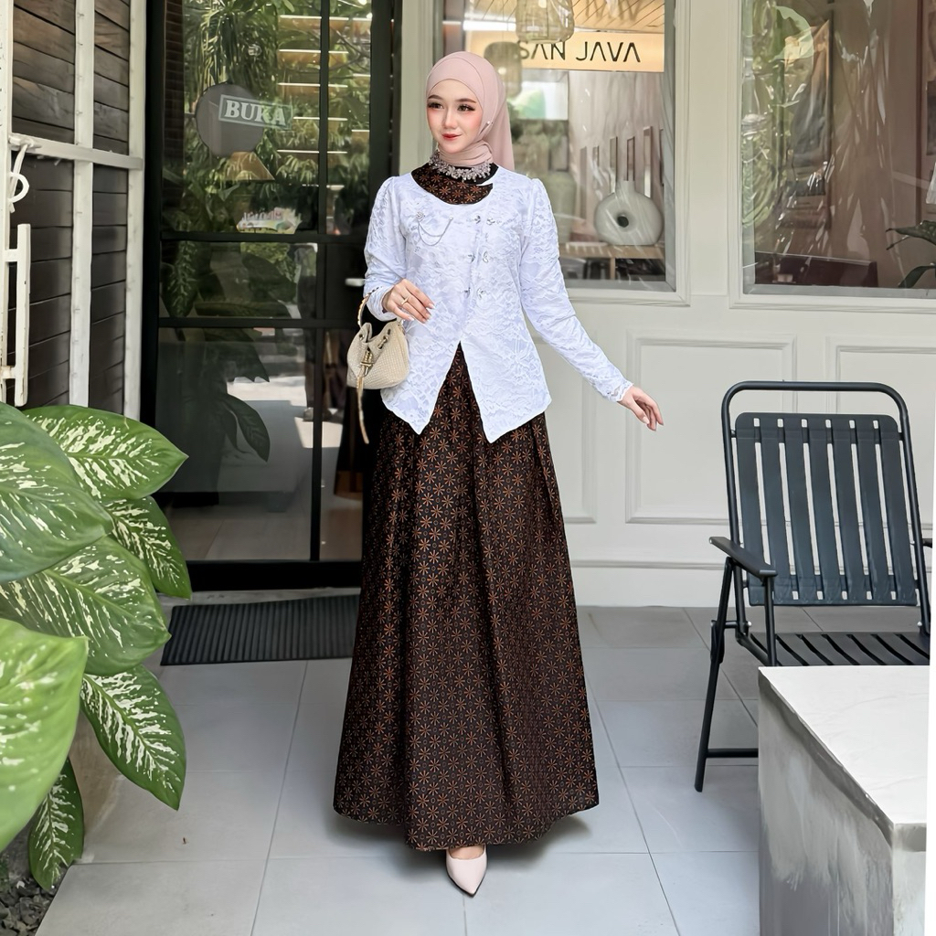 [NEW] Kebaya Janggan Alysa Brokat Kombinasi Batik QY-Fashion Wisuda Bridesmaid Free Bross Cantik Kon