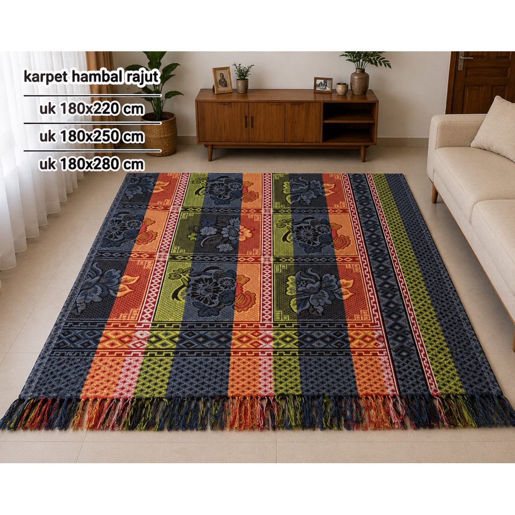 Karpet Hambal Rajut Emerson UK 180 x 220 CM , Uk 180x250 , UK 180x280 / Karpet Hambal Tikar Lotus Se