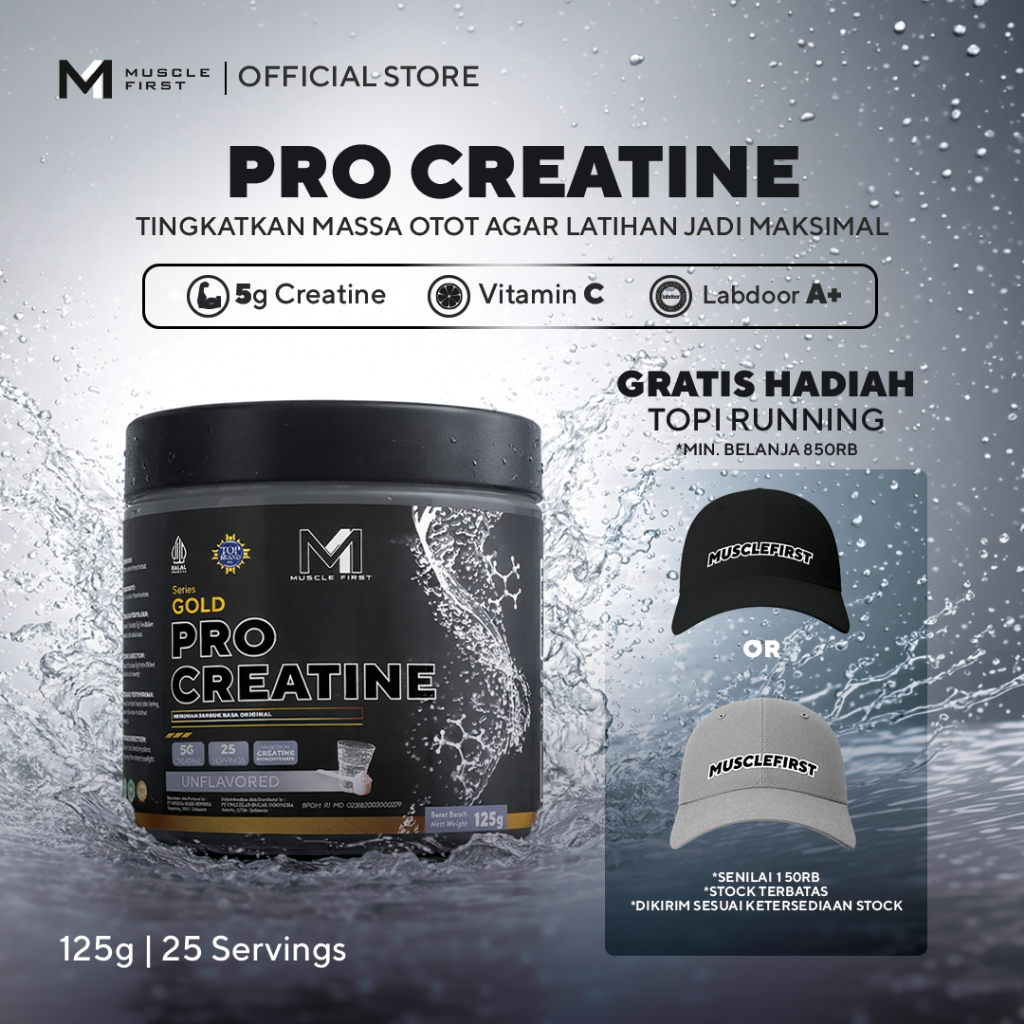 MUSCLE FIRST Pro Creatine 125gr Unflavored - Menambah Massa Otot Suplemen Fitness