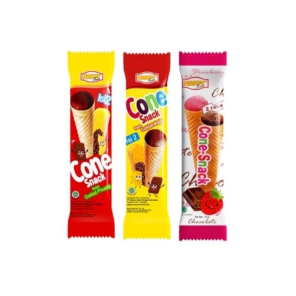 Happy time cone snack coklat strawberry 1 rtg 10 pcs