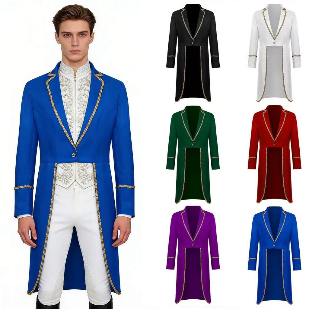 English medieval aristocratic stage performance suit, palace tailcoat, mid length suit jacket, retro