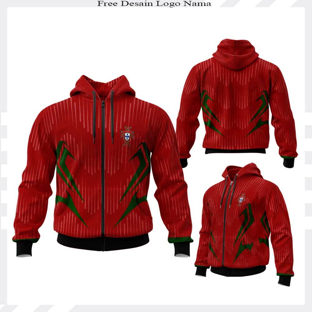 JAKET HOODIE CLUB BOLA TIMNAS PORTUGAL FULL PRINTING SUBLIMATION CUSTOM JAKET PORTUGAL FULL PRINTING
