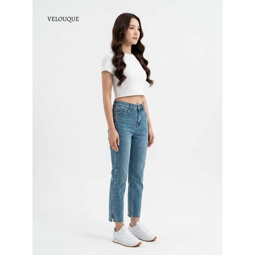 VELOUQUE cropped jeans stretch melar HW celana 7/8 ponggol PG 13 highwaist premium ootd remaja dewas