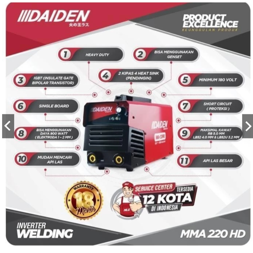 DAIDEN MMA 220HD Trafo Las / Mesin Las Inverter (220 HD) Heavy Duty/DAIDEN MMA 220HD MESIN TRAFO LAS