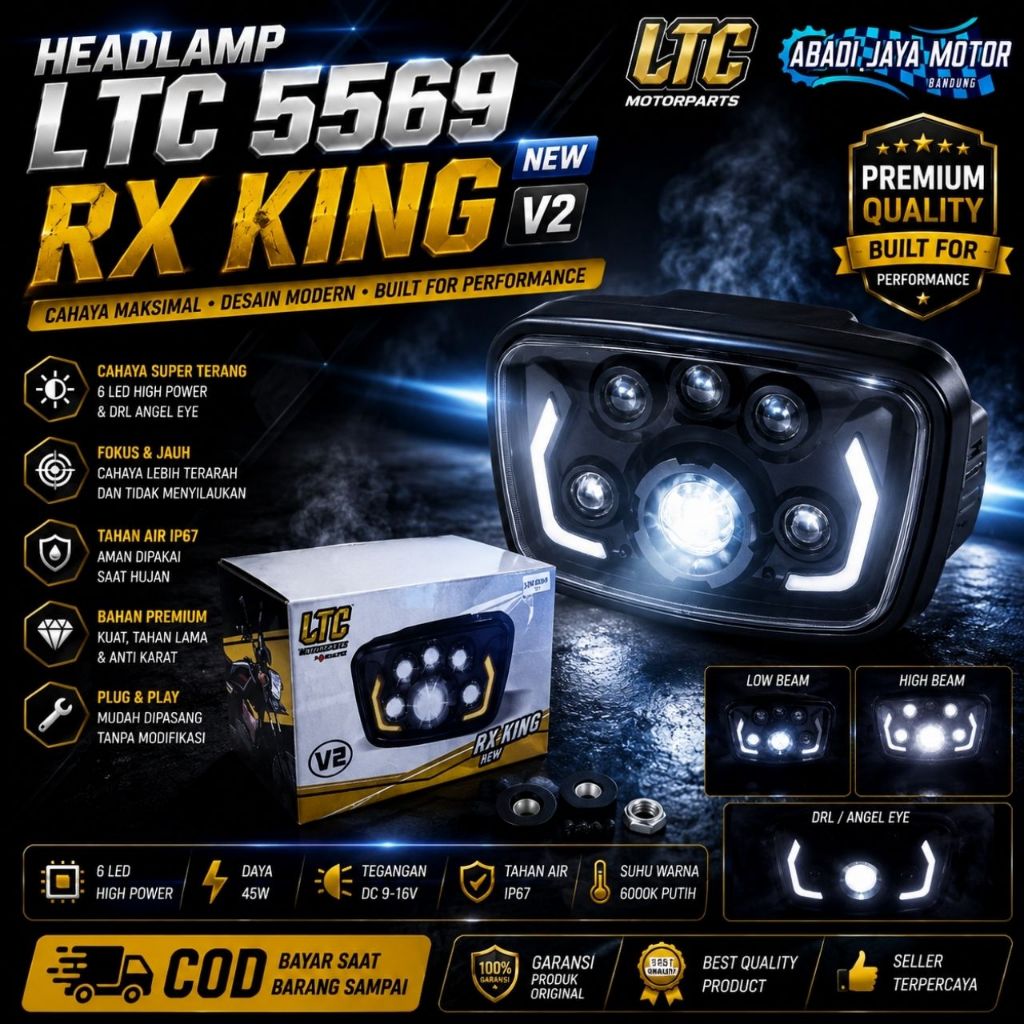 Headlamp LED Lampu Depan Tembak 5569 Motor RX KING New V2