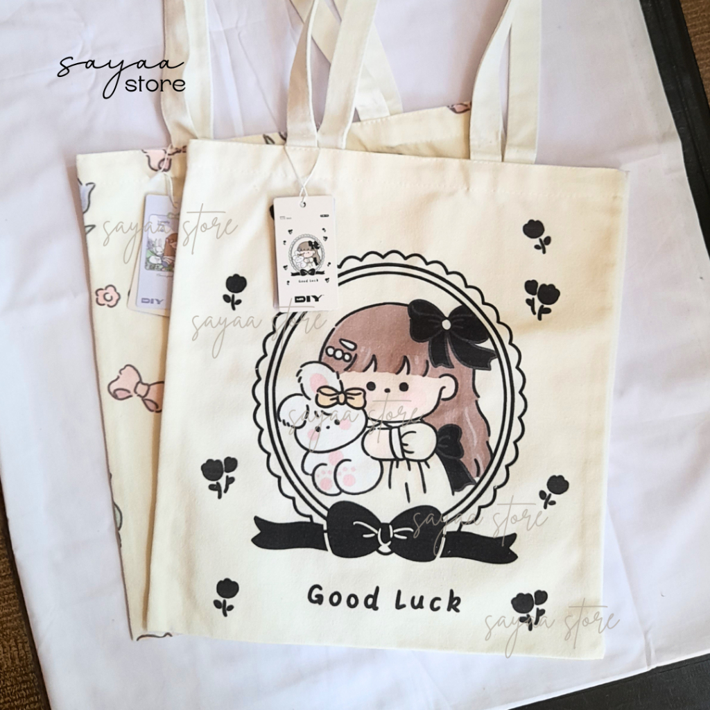 Mr DIY 100% Canvas Tote Bag Rabbit Girl 34 x 38 cm