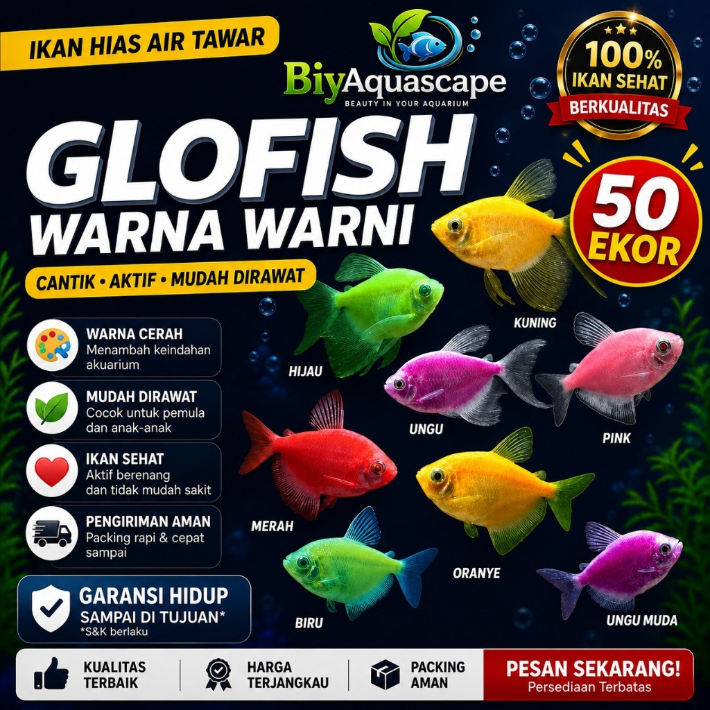 50 EKOR IKAN HIAS GLOFISH TETRA MIX