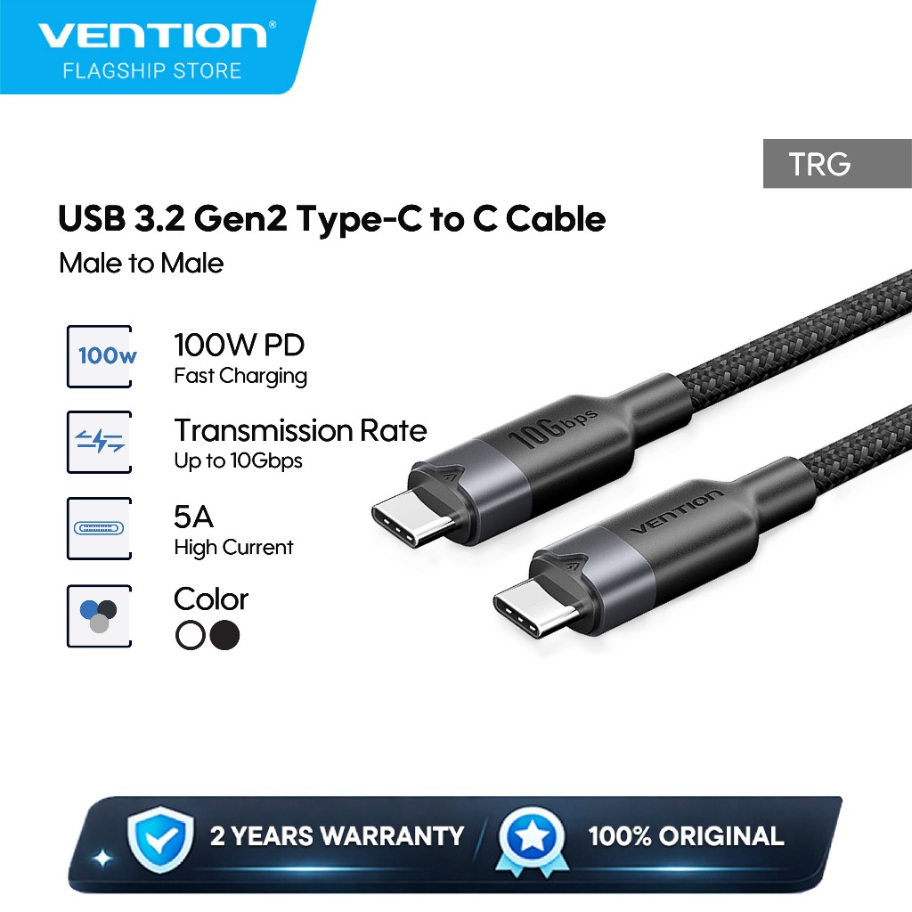 Vention Kabel Cable USB 3.2 Gen2 Type C Male to C Male 5A 10Gbps 4K 60Hz Aluminum Alloy - TRG